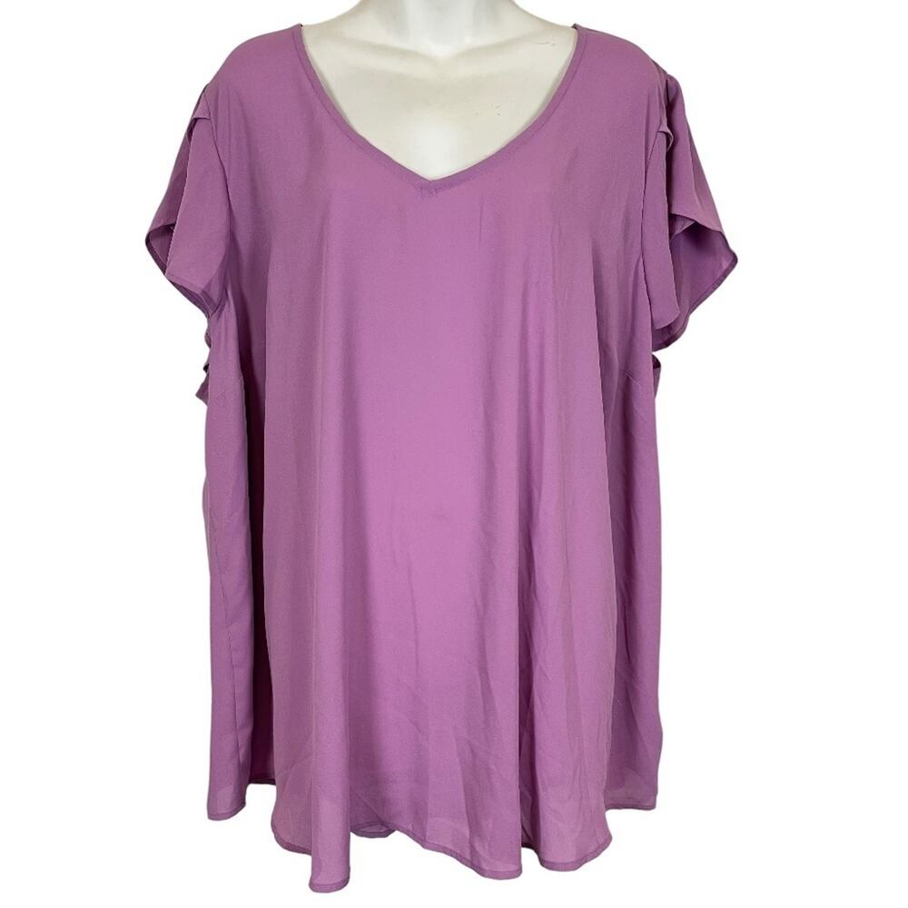 Torrid Women's Top sz 3X Lavender V-Neck Flutter Tulip Short Sleeve Shirt Loose